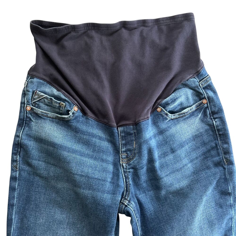 Universal Thread Maternity Jeans Size 10 Reg Dark Wash Over Belly Panel Raw Hem - Picture 3 of 6
